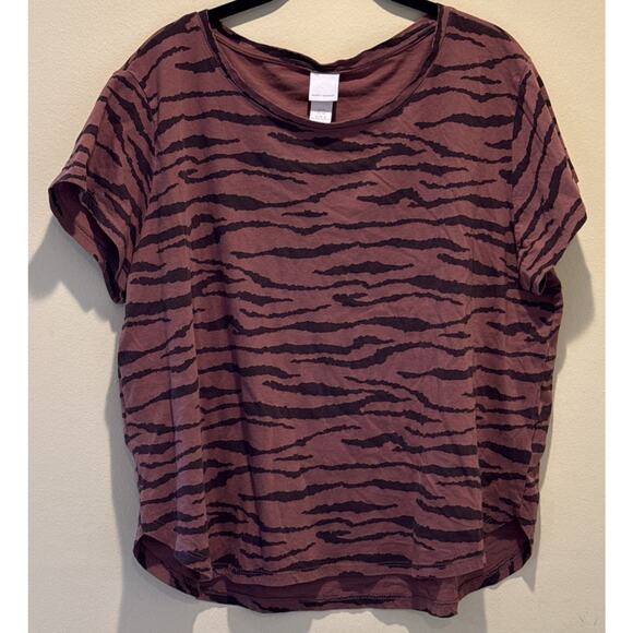 H&M Women’s Top Basic Short Sleeve Zebra Print Brown & Black High Low Hem Sz XL - Picture 2 of 7